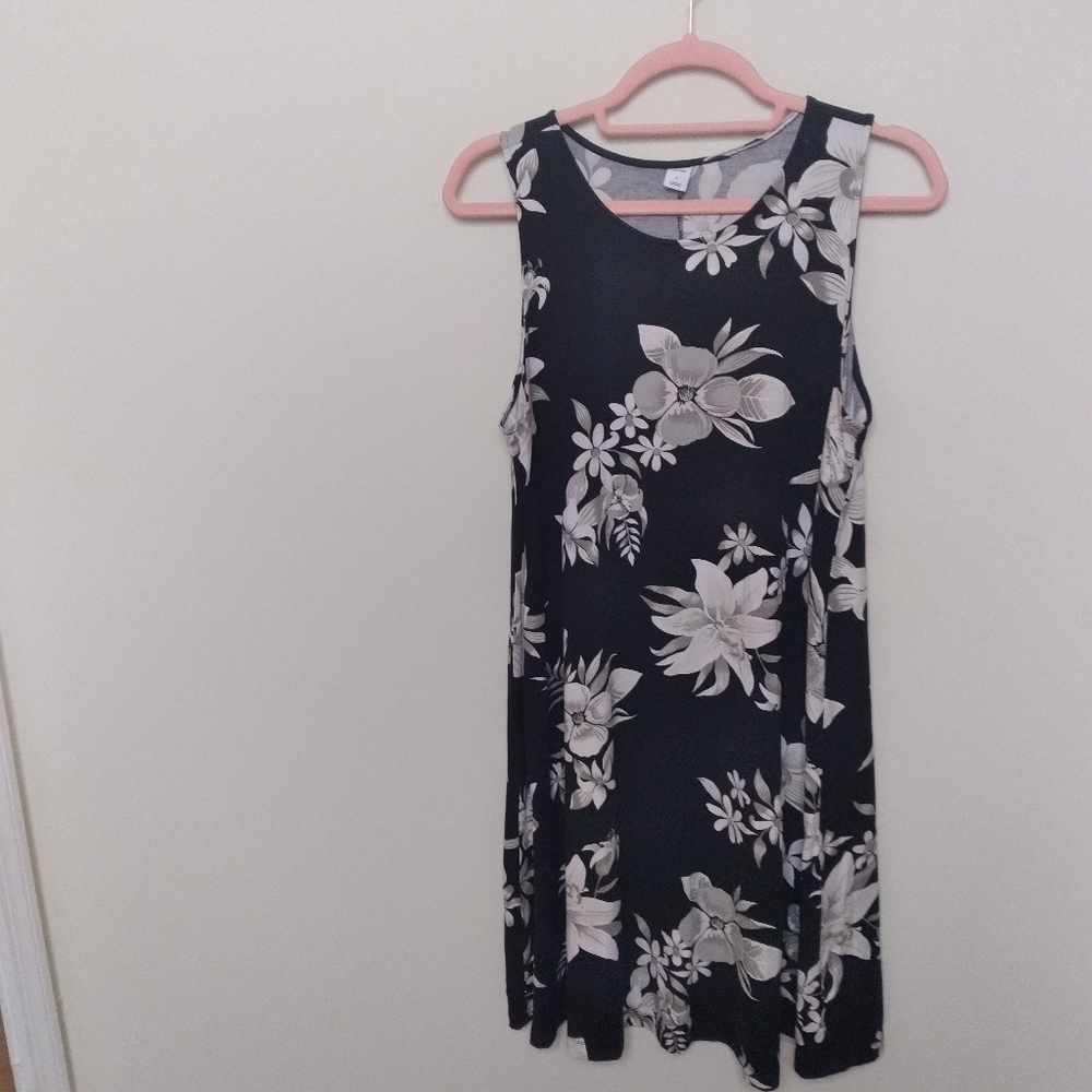Old Navy Black and White Floral Midi Tank Dress Size Large - Picture 2 of 9